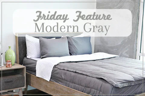 
      Friday Feature infographic with the modern gray zipper bedding bed set.
    