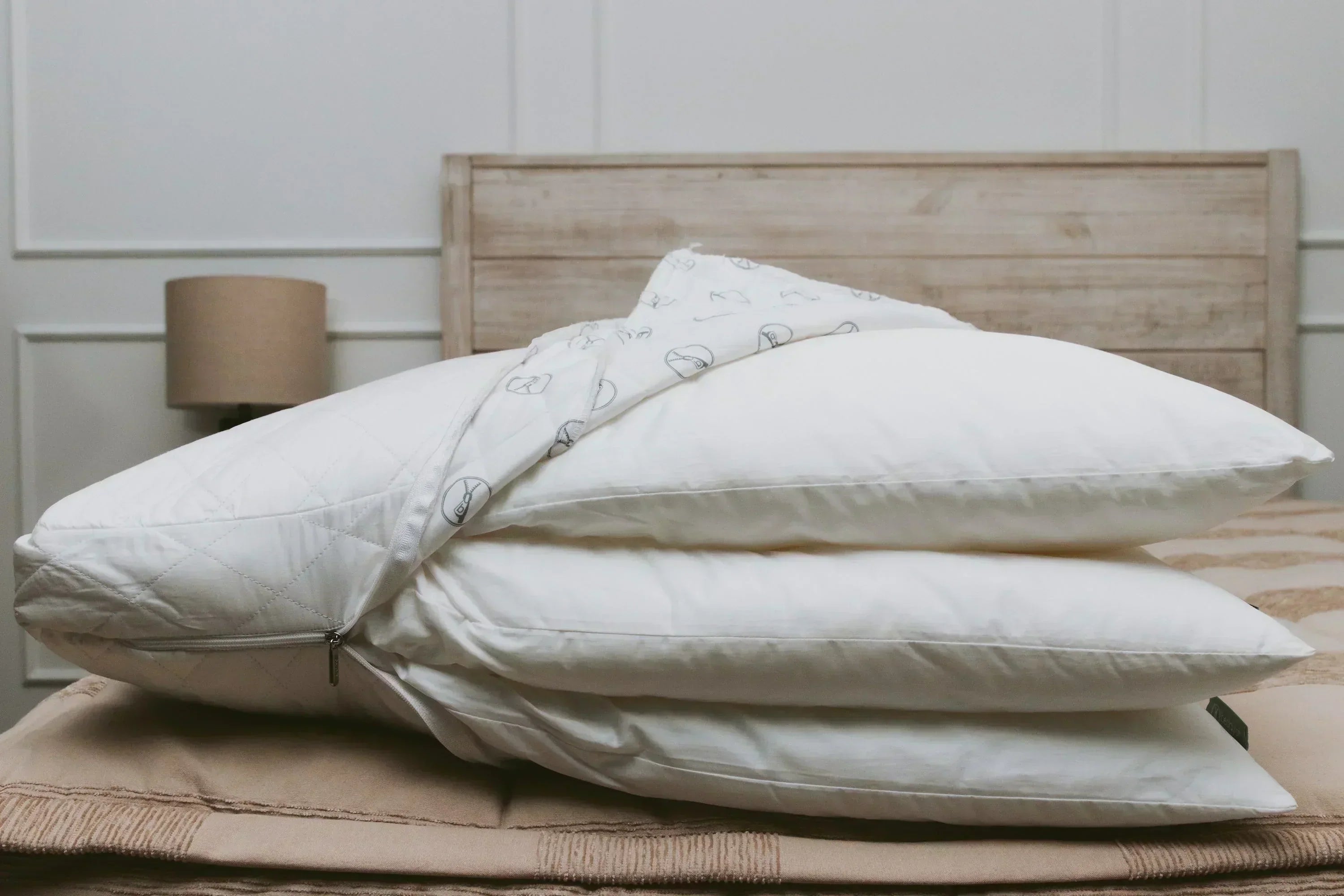 
      A pillow unzipped to show the different layered inserts of the pillow.
    