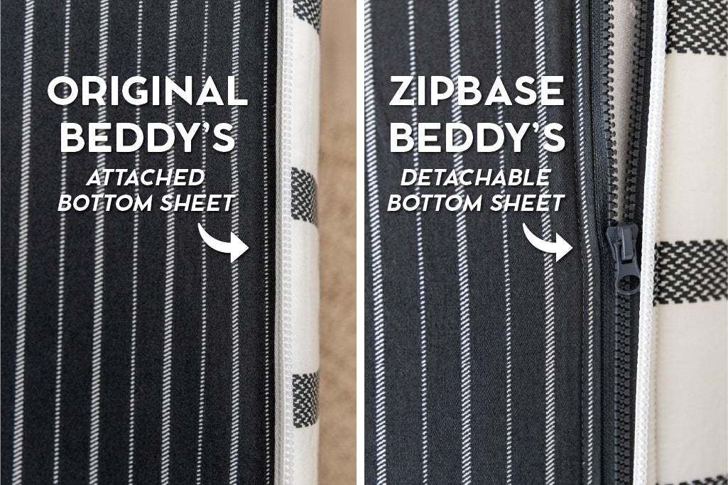 Example of non-zip bedding and zipbase bedding.