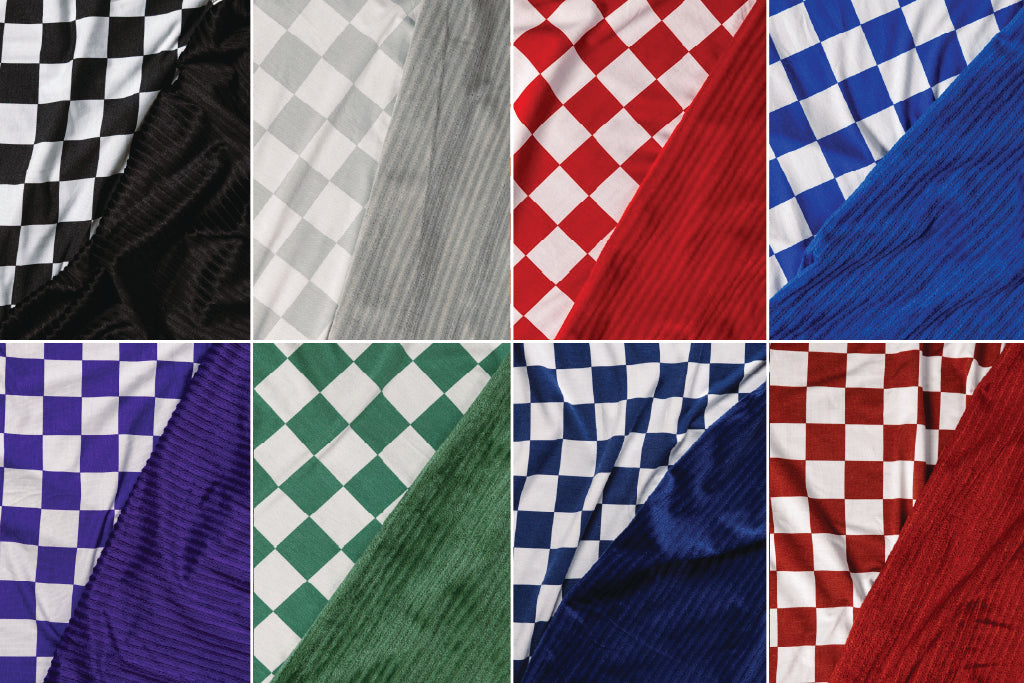 A graphic showing the different colors offered for a check pattern and minky blanket.