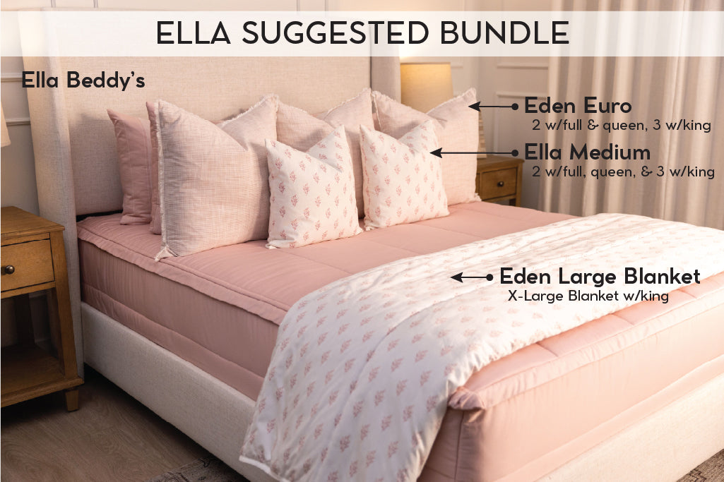 Pink zipper bedding bundle with coordinating floral pillows and floral blanket
