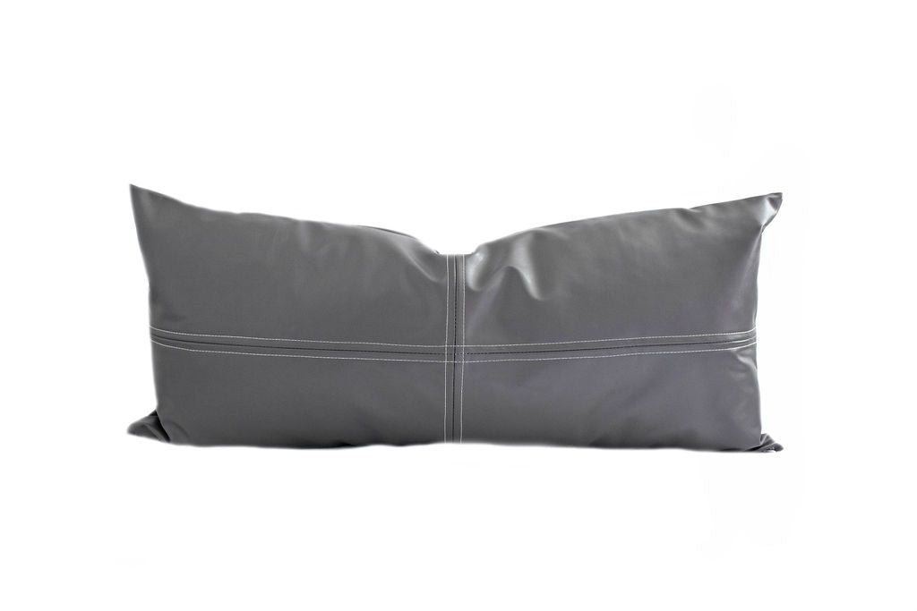 An XL lumbar leather charcoal pillow on a white background.