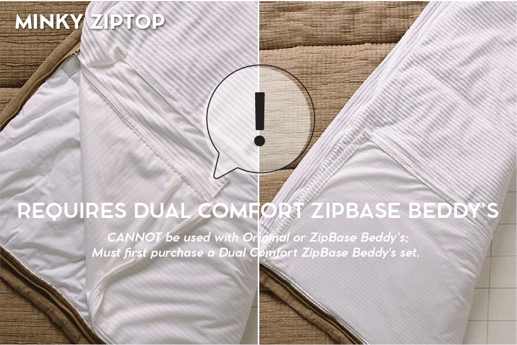 White minky replacement ZipTop piece zipped into the top comforter piece.