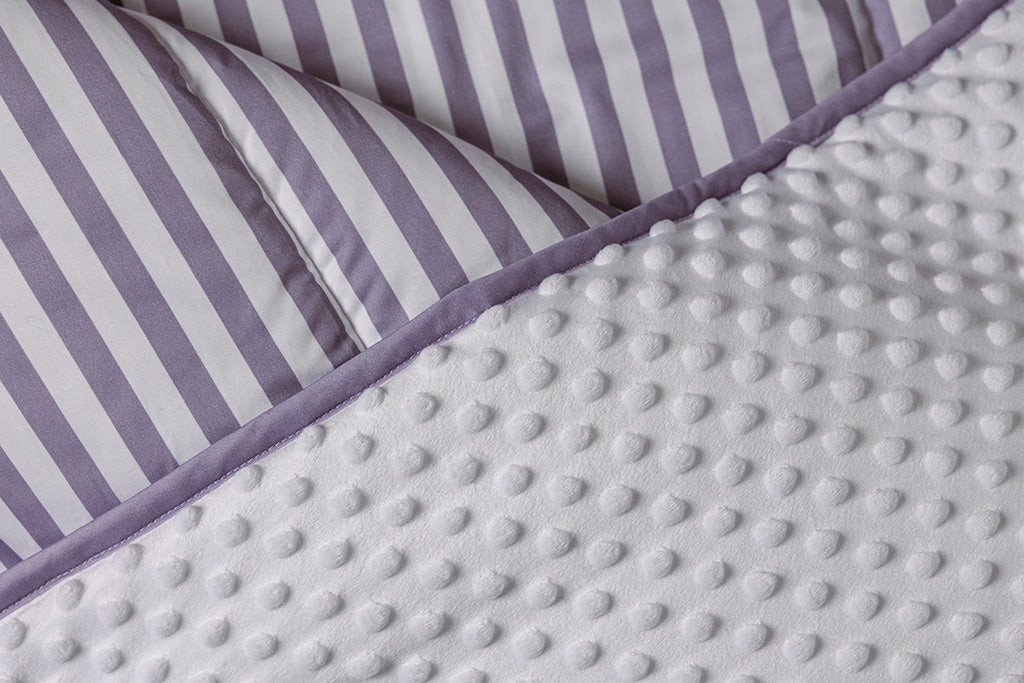 Purple and white stripe and white bubble minky.