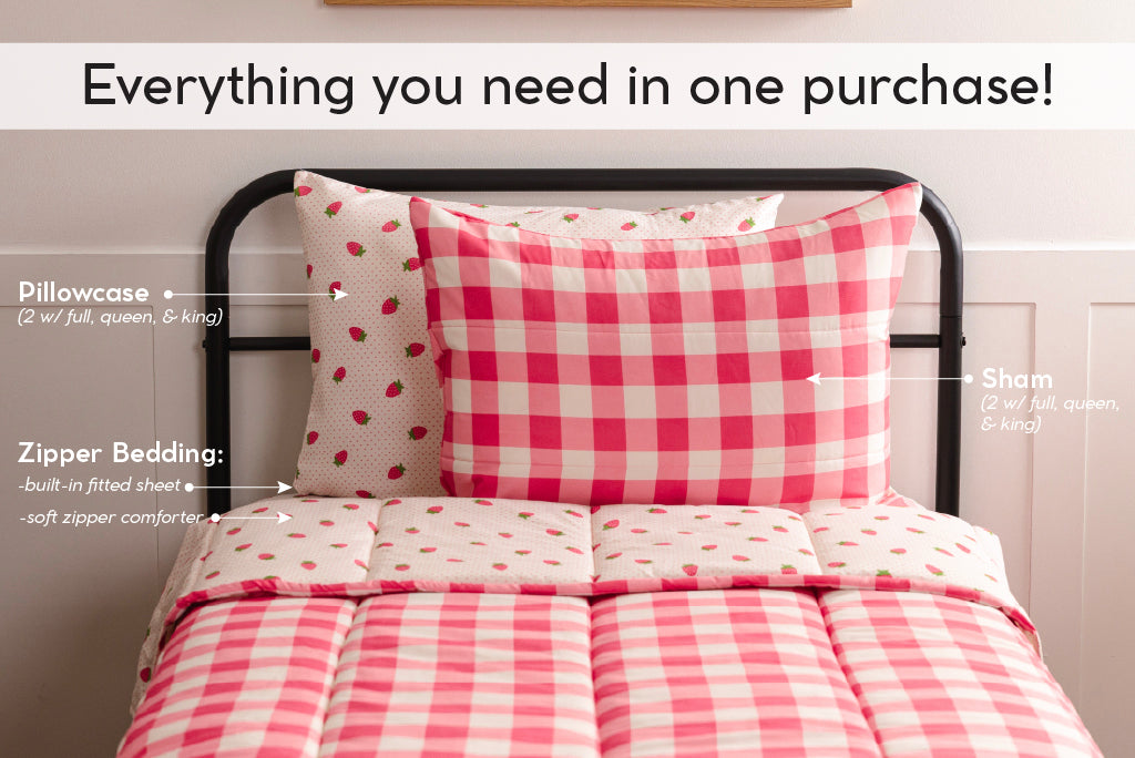 A graphic showing everything that is included in your children bedding purchase.