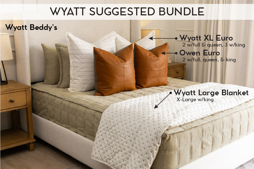 An infographic explaining the recommended bundle items to accompany a set of green zipper bedding